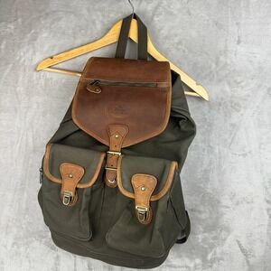 High Sierra Vintage Canvas Leather Rucksack Backpack Olive Green 909-113/V3